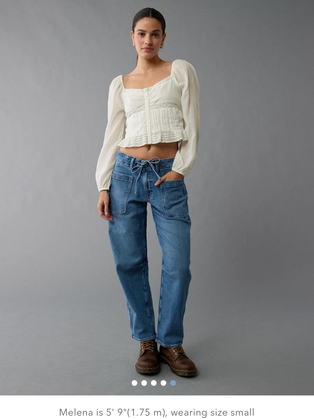 American Eagle Outfitters White Lace-Trim Square Neck Blouse - Picture 2 of 7